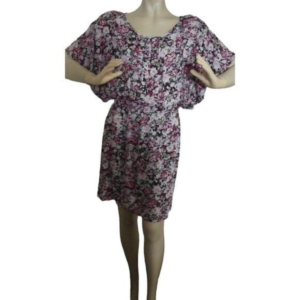 Karin Stevens Dress Womens Size 6 Pink Black Floral flutter short sleeves purple